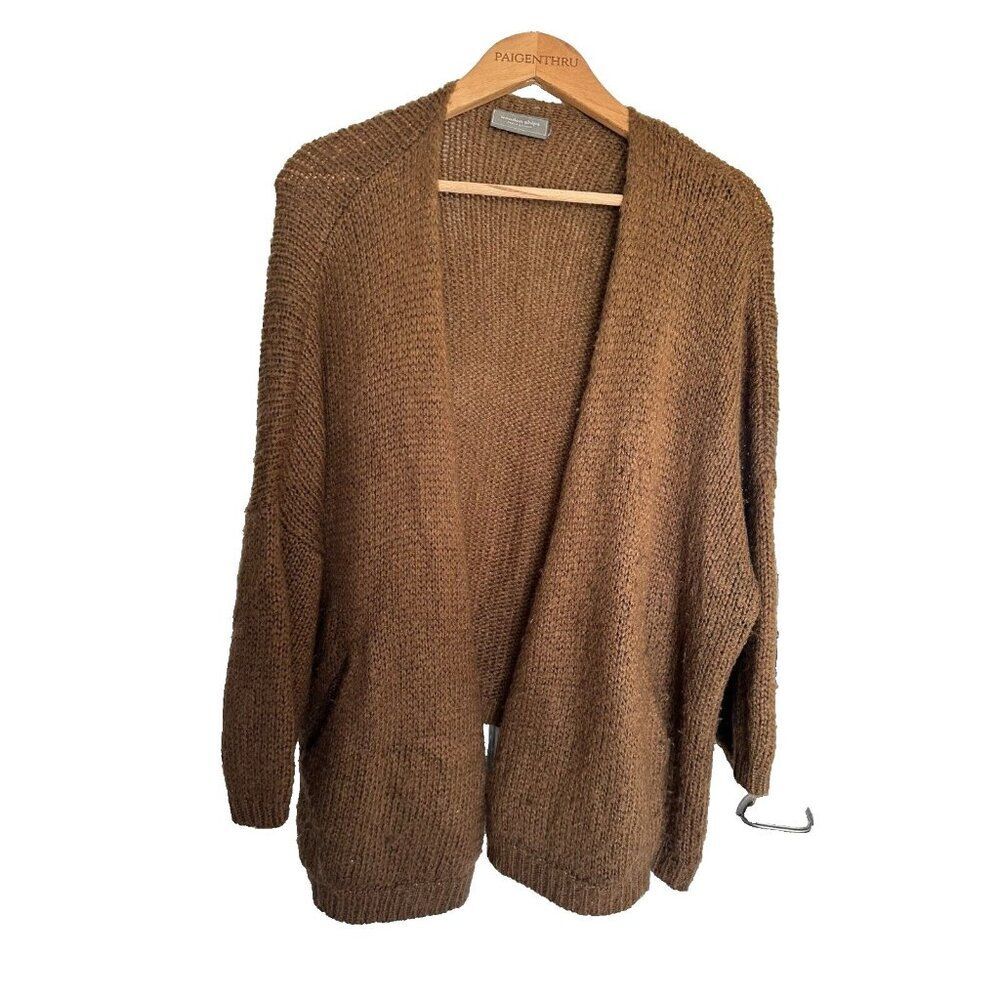 Wooden Ships Brown Mohair Wool Blend Open Slouchy Cardigan Pockets M/L